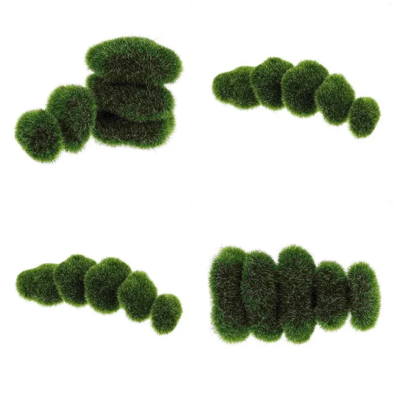 Decorative Flowers 5 Pcs Moss Plant Wall Decoration Artificial Stones Faux Green Rocks Fake Ornament