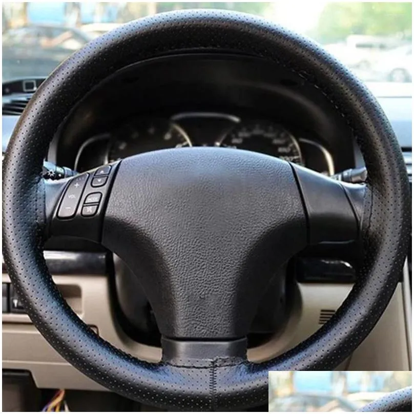 Steering Wheel Covers Black Drive Truck PU Leather With Needles And Thread Fit 38cm Car Cover Protector (Black Red Thread)