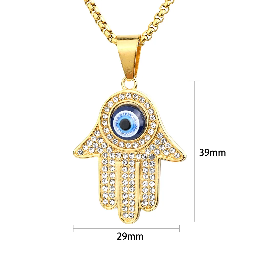 Pendant Necklaces Mens Hip Hop Khamsah Hamsa Chain Necklace Gold Sier Color Cubic Zircon Jewelry Gift With Randomly Design Drop Deli Dhdrk