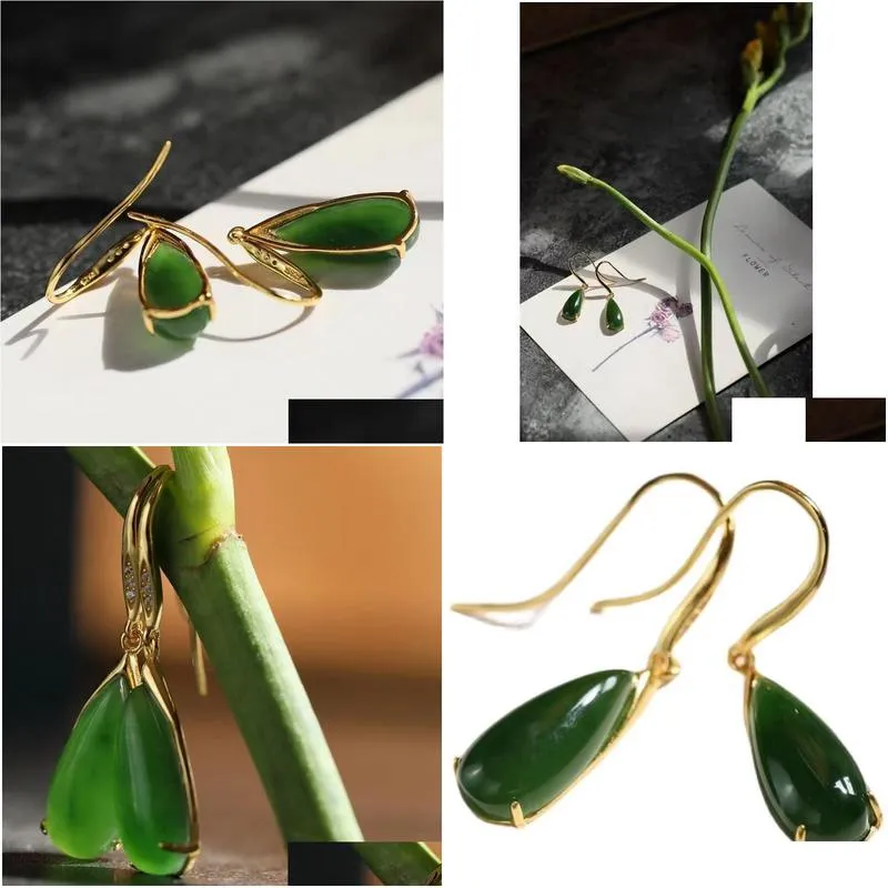 Other Fashion Accessories Natural An Jade Jasper Earrings Womens National Style Elegant Long Drop Delivery Otspv