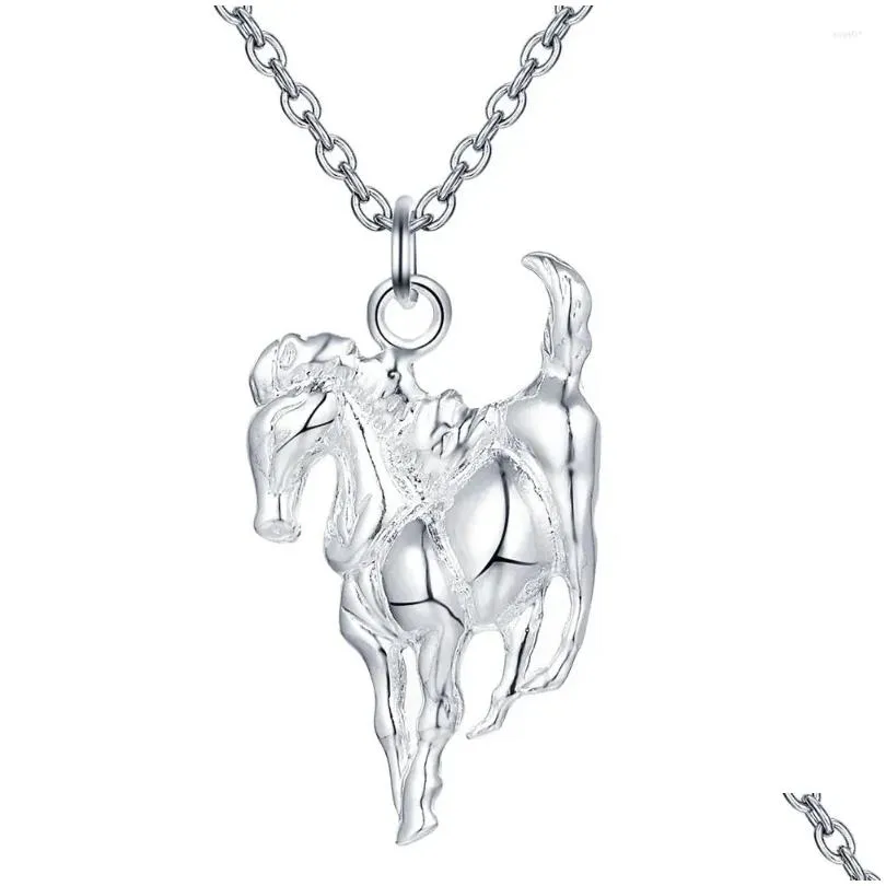 Pendant Necklaces 925 Sterling Silver 18 Inches Hanging Horse Necklace For Women Man Fashion Wedding Party Charm Jewelry