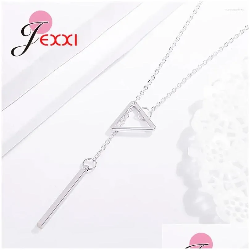 Chains Wholesale Price Styles Collar Round Triangle Geometry 925 Sterling Silver Sweater Necklace For Women Jewelry Drop