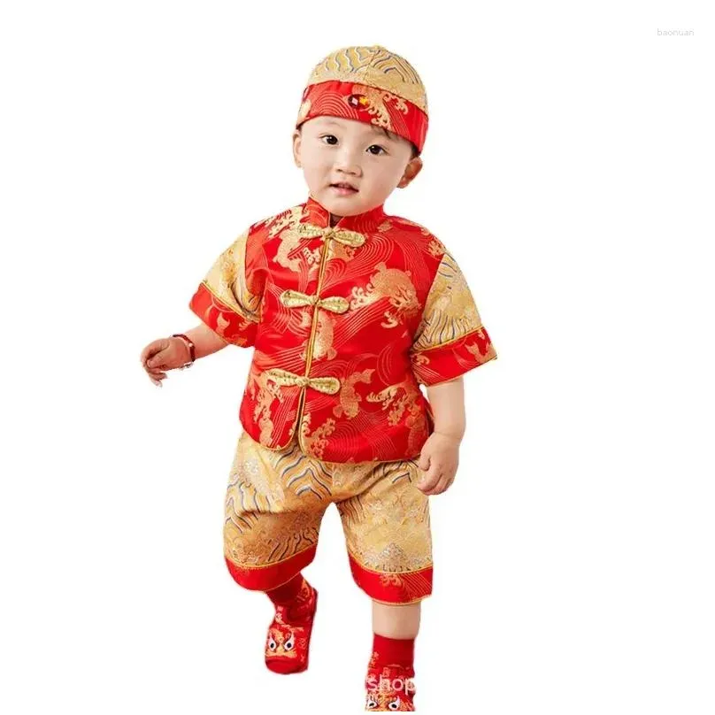 Ethnic Clothing Baby Boys Chinese Style Embroidered Hanfu Tops Pants Hat Sets Tang Suit Kids Year Birthday Outfits Oriental