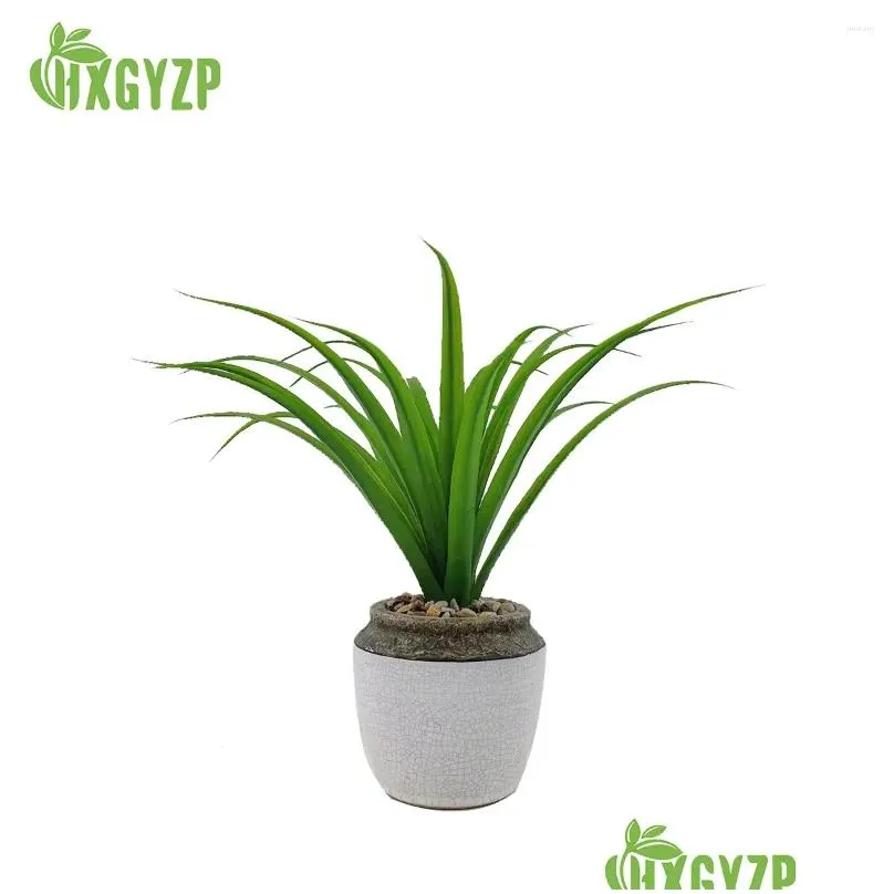 Decorative Flowers Artificial Plant Agave Potted Chlorophytum Branch With Ceramic Flowerpot Home Decor Office Living Room Indoor Fake