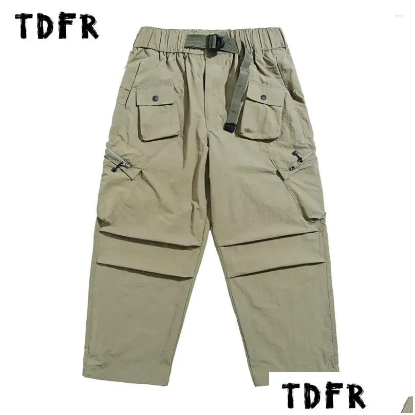 Men`s Pants Multi-Pocket Cargo Mens Solid Color Safari Style Loose Casual Wide Leg Elastic Waist Trousers Men