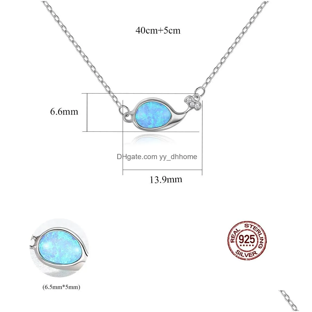 little whale pendant necklace s925 silver set opal exquisite necklace european and american trendy women collar chain high end jewelry valentines day gift