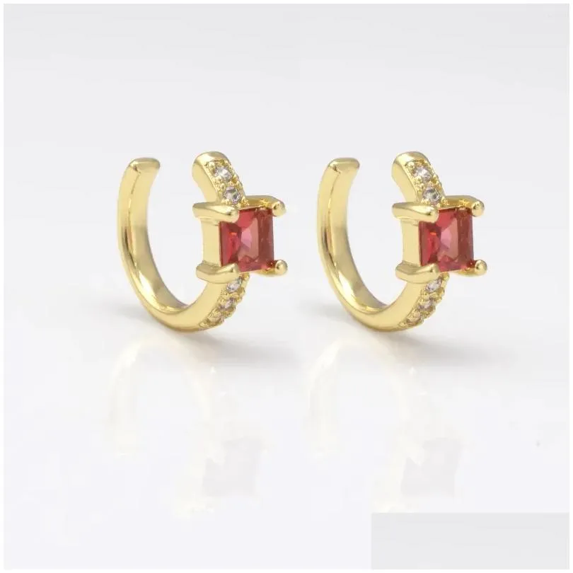 Hoop Earrings Zircon C Shape Ear Clip For Women Man Fashion Clasp Non-Piercing Copper Gold Plated Cuff Hip Hop Jewelry Fixture