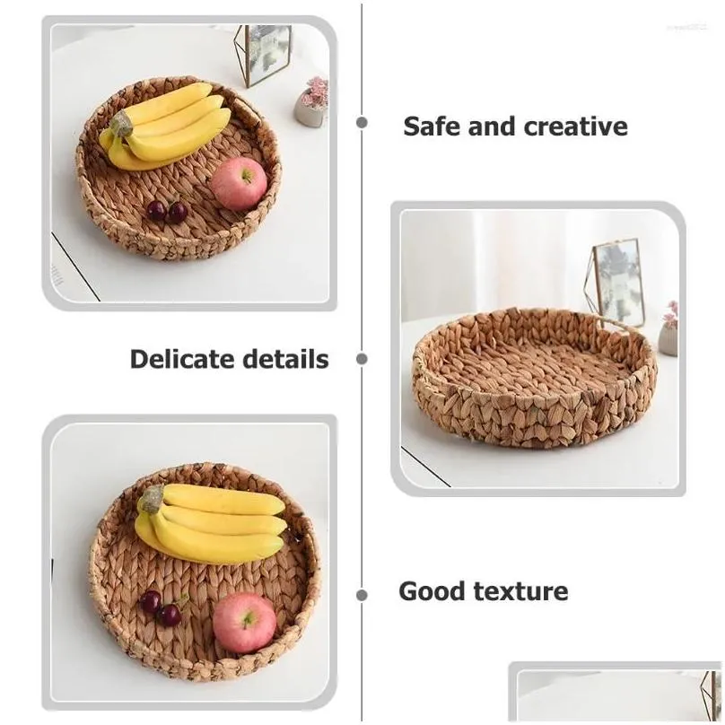 Dinnerware Sets Woven Fruit Basket Storage Decor Decorative Water Hyacinth Sundries Holder Clothes Organizer Office Round Tray