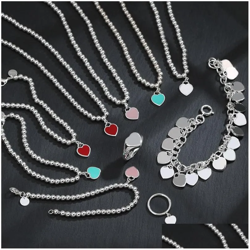 s925 beaded pendant necklace bracelets love ring multi-heart bracelet designer jewelry