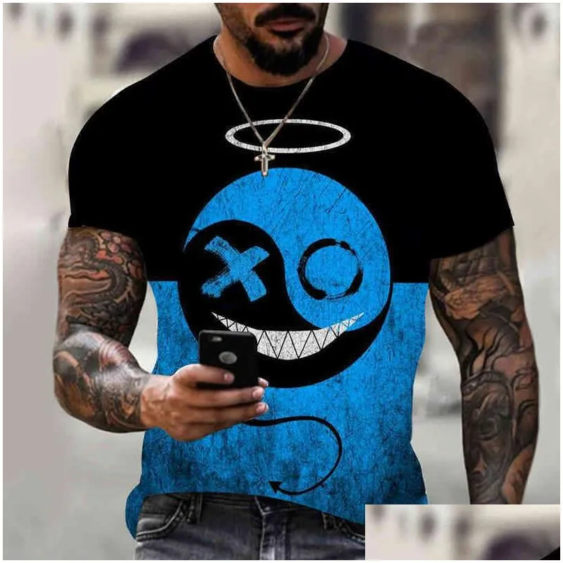  mens casual short-sved hip-hop smiley face 3d printing blouse plus size pullover t-shirt 2022