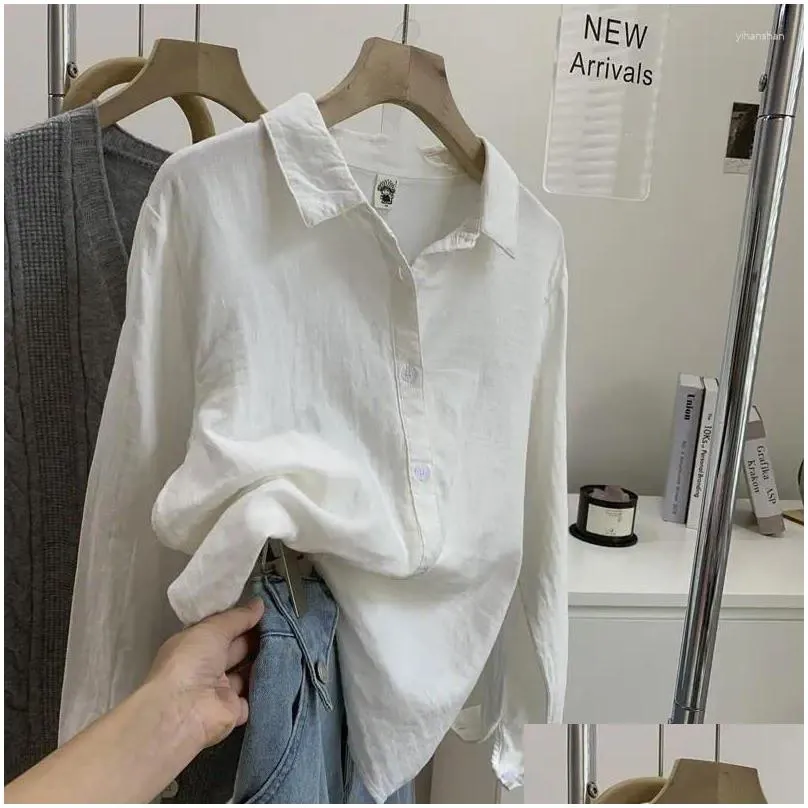 Women`s Blouses Casual Women Shirt Cotton Basic Tops Loose Cardigan 2024 Spring Summer Solid Color Lady Thin Blouse Coat YoYiKamomo