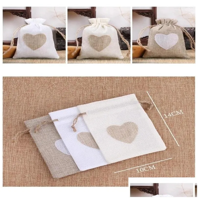 Jewelry Pouches 200 Pcs Wedding Candy Drawstring Jute Bags Heart Sewing Christmas Package