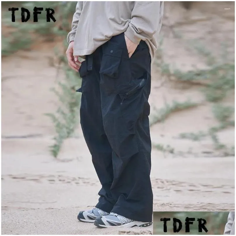 Men`s Pants Multi-Pocket Cargo Mens Solid Color Safari Style Loose Casual Wide Leg Elastic Waist Trousers Men