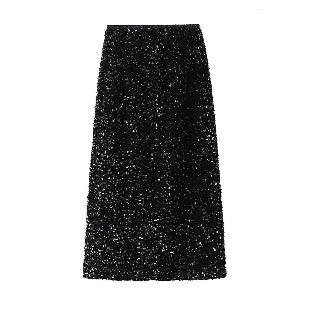 Skirts Women S Sparkly Sequin Midi Skirt High Waist Glitter Pencil Bodycon Formal Cocktail Party Slit