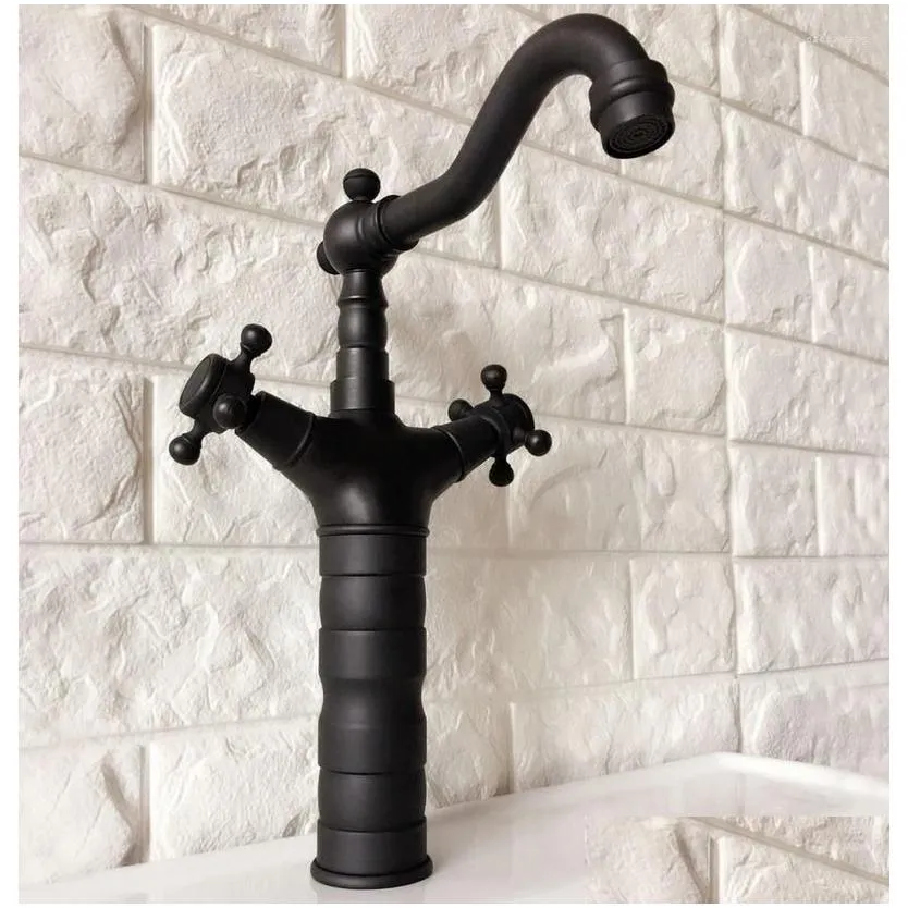 Kitchen Faucets Black Oil Rubbed Brass Single Hole Deck Mount Swivel Spout Taps Bathroom Sink And Cold Water Faucet Mixer Tap Dnf347