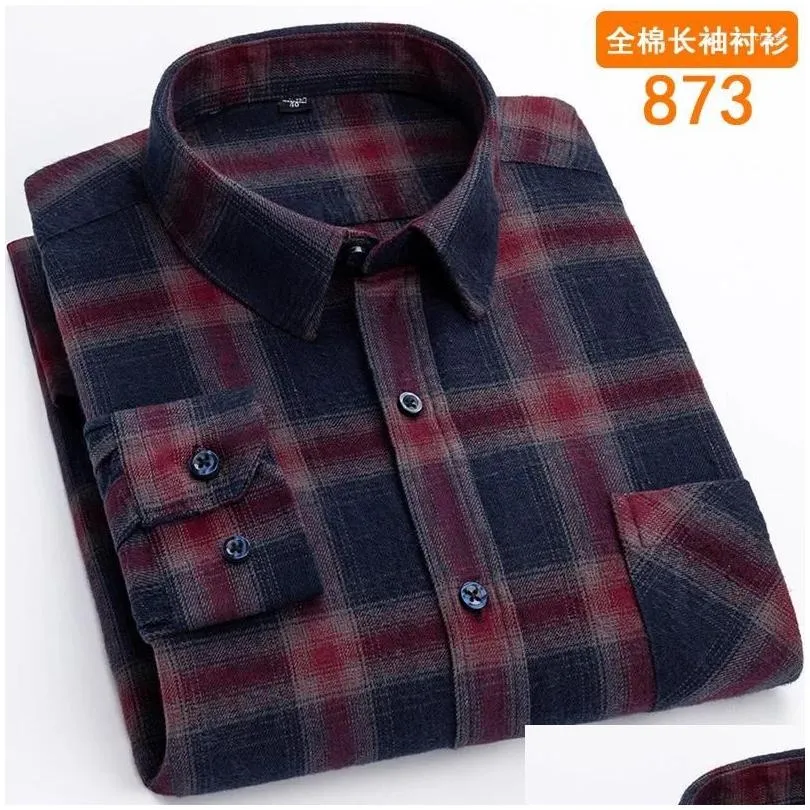 Men`s Casual Shirts 2024 Spring And Autumn Brushed Plaid Shirt For Long Sleeves With Texture Middle Elderly Outwear