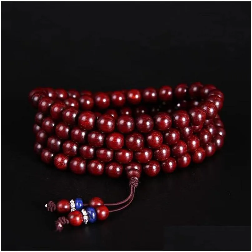 Other Fashion Accessories Xiaoye Red Sandalwood Hand Chain 108 Wooden Buddha Beads Old Material Mens Bracelet Transport Women Drop De Otntj