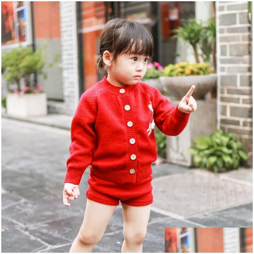 INS Kids Easter cardigan spring floral rabbit embroidery sweater outwear for girls cartoon bunny clothes children knitted shorts Z0089
