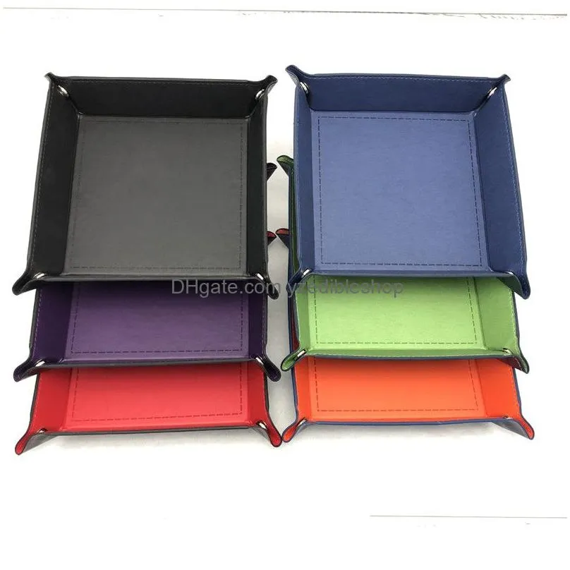 party favor foldable storage box pu leather square tray for dice table games key wallet coin box tray desktop storage box trays