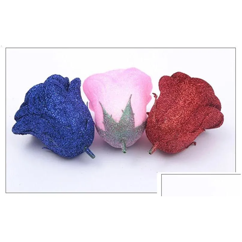 10203060pcs of 7cm glitter artificial flower rose girl friend diy high quality bouquet gifts for wedding birthday home decor 240127