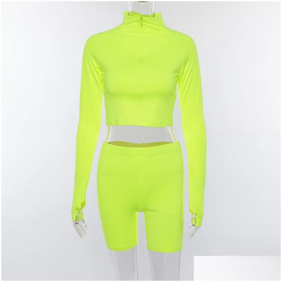 Fashion Fluorescent Color Tracksuit Women Two Piece Set Top and Pants Sweat Suits Biker Shorts Joggers Sets Sexy Skinny Suits9880135