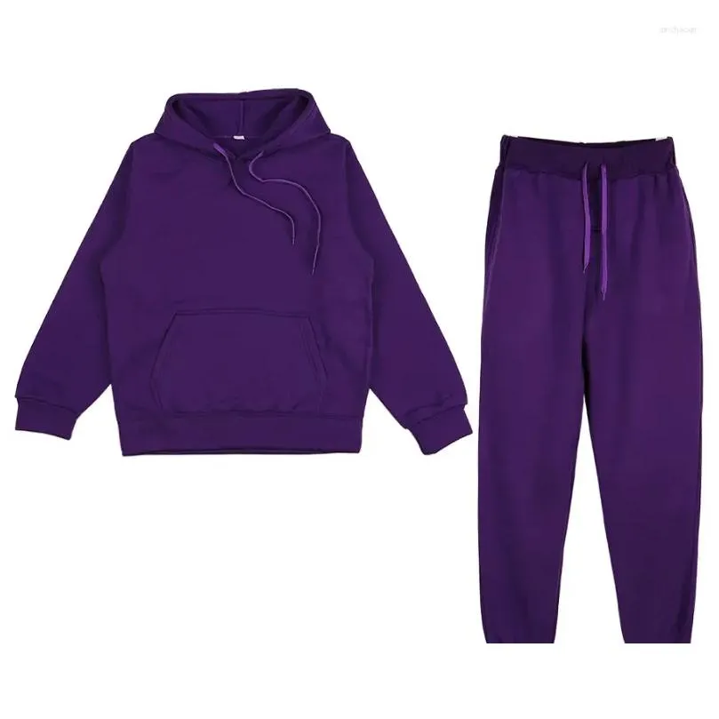 Gym Clothing Hoodies Suit Winter Spring Solid Casual Tracksuit Women Fleece 2 Pieces Set Sports Sweatshirts Pullover Sweatpants
