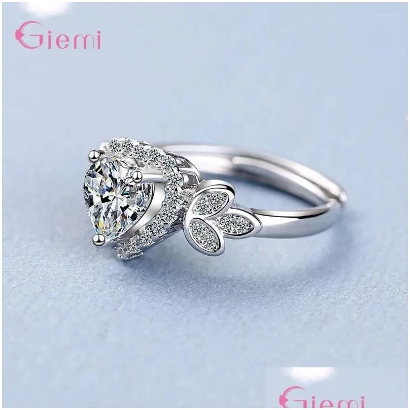 Cluster Rings Heart Shape Zircon Opening Ring For Women Pure 925 Sterling Silver Fashion Wedding Free Size Fine Jewelry Bijoux