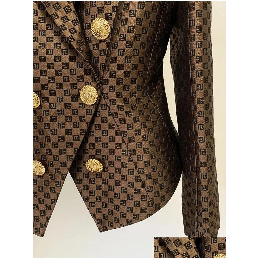 Women`s Suits Vintage Brown Trendy Double Breasted Jacquard Suit Jacket Women Chic Design Slim Fit Formal Blazer Coat Spring Autumn