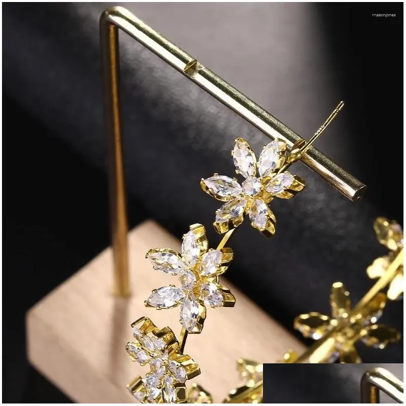 Hoop Earrings Fashion Bridal Large Flower Party Jewelry For Women 2024 Luxury Design Zircon Hanging Wedding Accessories