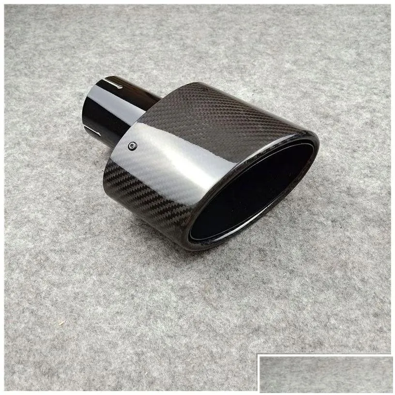 Muffler Glossy Black Carbon Fiber Exhaust Tip For All Cars Outlet 90Mm 155Mm Oval Shape Tail Pipes Left Right Drop Delivery Mobiles