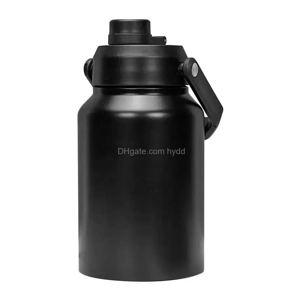 half gallon insulated water bottle jug 64 oz stainless steel sports water flask with handle large thermo mug for mens outdoor