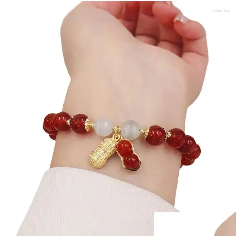 Strand Year Lucky Beaded Bracelet Elegant Red Beads Peanut Pendant Charm Bangle Chinese Style Jewelry For Women Festival Gifts
