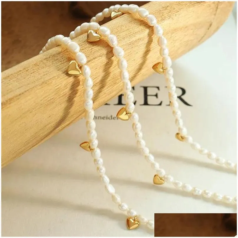 Pendant Necklaces Necklace Premium Girl`s Cute Heart Shaped Natural Freshwater Pearl Fashion Chain