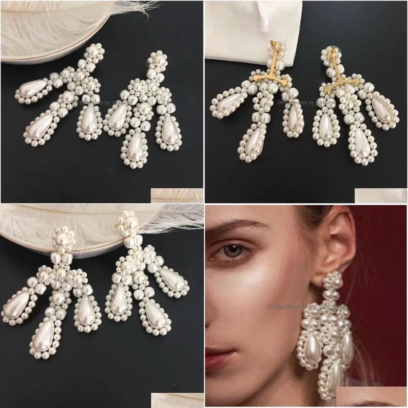 famous brand natural irregular pearl flower exaggerated big earrings for women top quality luxury jewelry designer runway