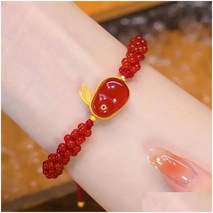 Other Fashion Accessories Chang An Lock Natural Red Agate Bracelet Jade Chalcedony Safety Pendant Rabbit Spring Festival Drop Deliver Ot7Et