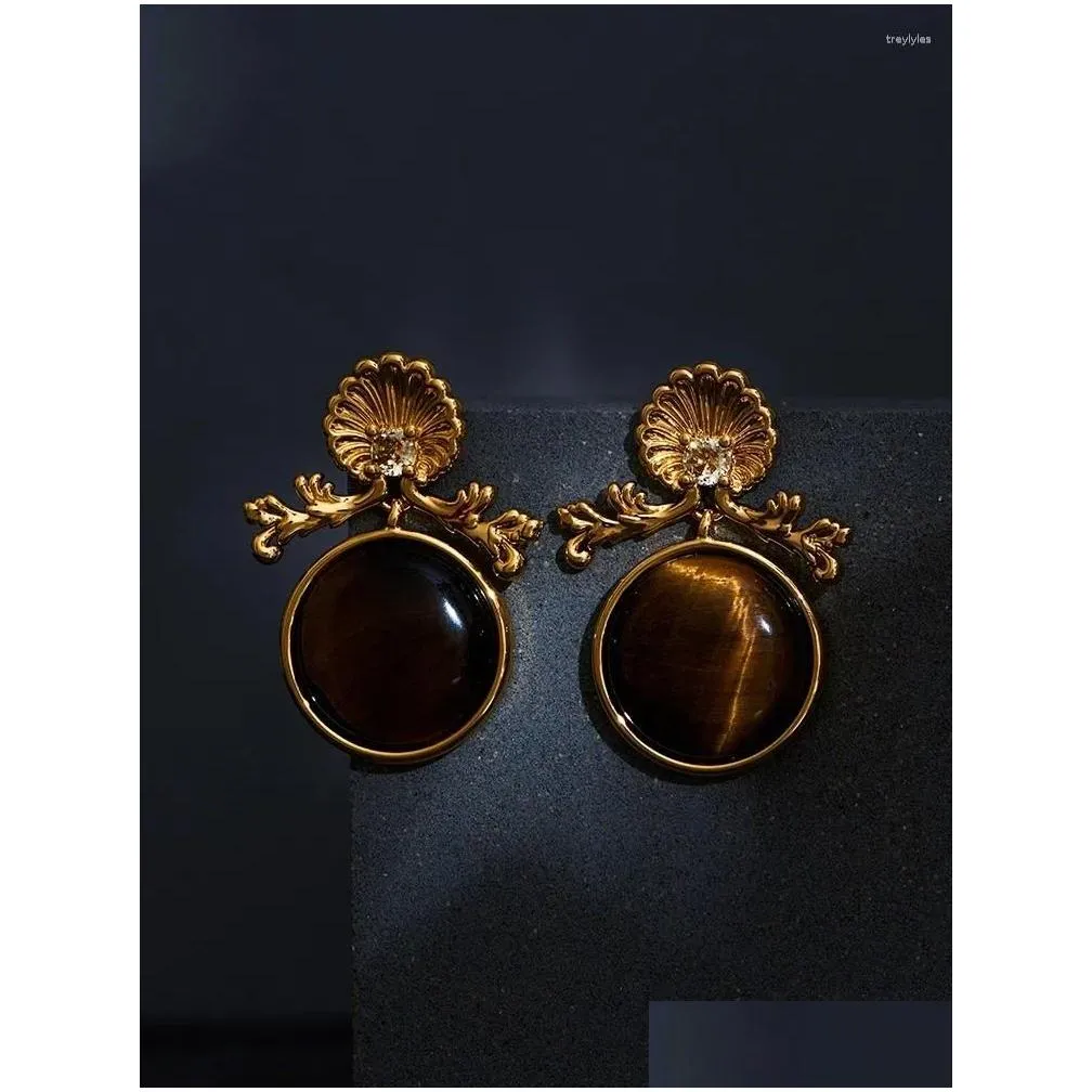 Stud Earrings French High-end Tiger Stone Vintage Exaggerated Earring