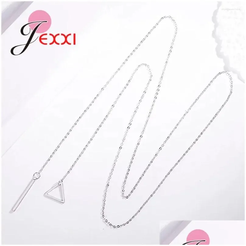 Chains Wholesale Price Styles Collar Round Triangle Geometry 925 Sterling Silver Sweater Necklace For Women Jewelry Drop