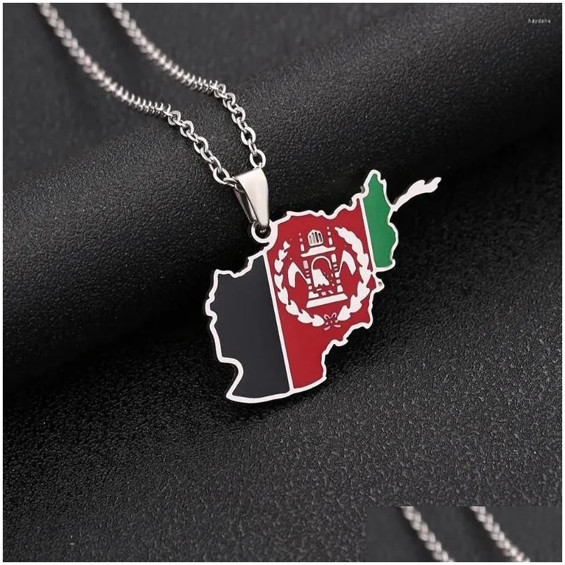 Pendant Necklaces Afghanistan Map Flag Necklace Stainless Steel Gold/Silver Color Afghan Jewelry For Women Men Girl