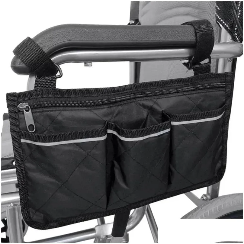 Storage Bags Wheelchair Side Bag With Reflective Strip - Arm Rest Pouch And Drink Wheel Chair Accessories Organizers Water Bottle