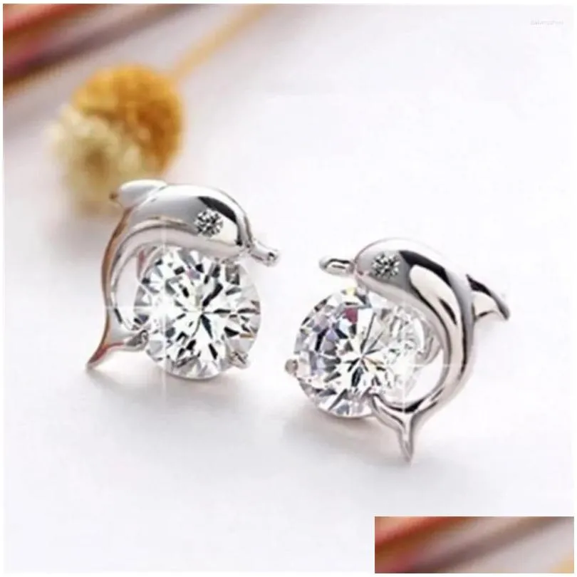 Stud Earrings Cute Romantic  Love For Women High Quality 925 Jewelry Stering Silver Round Cut Zircon Brinco Bijoux