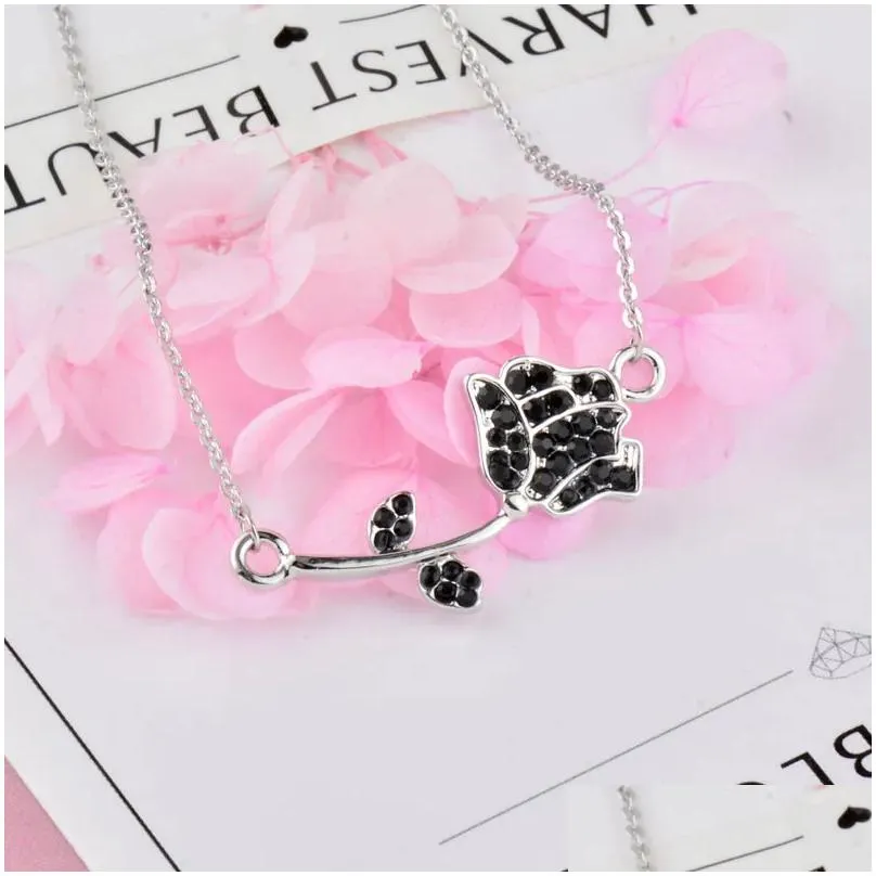 Chokers Choker Leeker Rose Flower Rhinestone Necklace For Women Sier Color Jewelry Chain Wedding Accessories Drop Delivery Necklaces P Dhby4