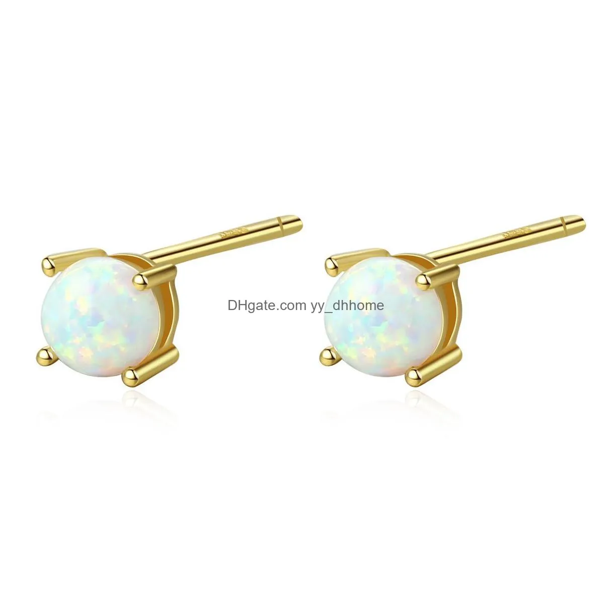 charm women round opal s925 sterling silver stud earrings fashion luxury brand high end earrings female rrtro plated 18k gold earrings jewelry valentines day