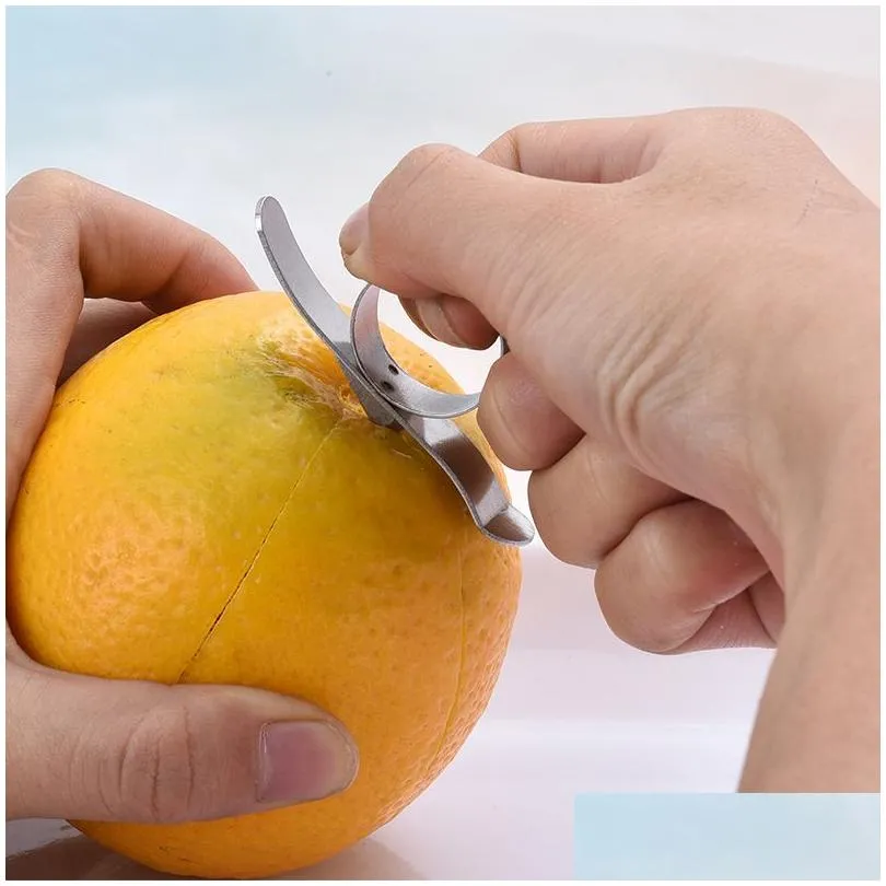 Lemon Citrus Peeler Finger Type Open Orange Peelers Device Stainless Steel Orange Stripper Peeling Kitchen Fruit Peel Tool Pelador De Citricos Y