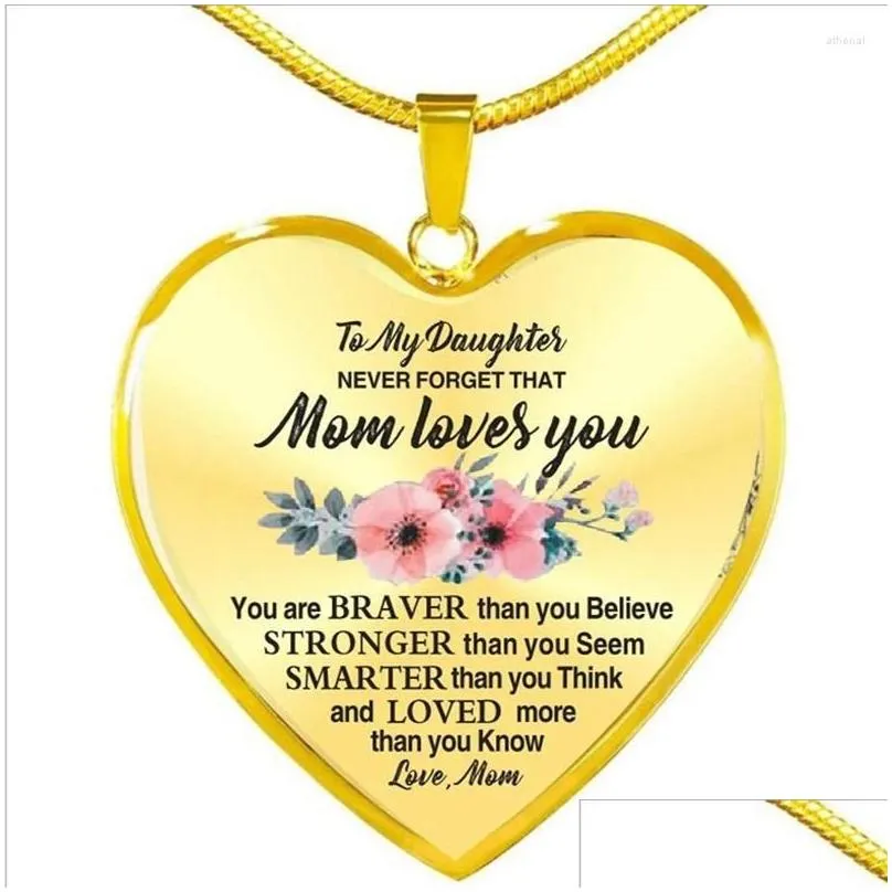 Pendant Necklaces High Quality To My Daughter Heart Necklace Dad Loves You Inspirational Letter For Women Choker Jewelry Gift