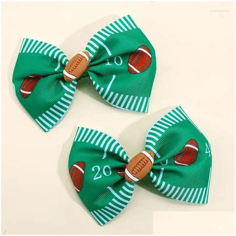 Hair Accessories 2Pcs Lovely Bow Clip Kids Ribbon American Football Print Bowknot Hairpins Barrettes Girls Hairgripes Headwear