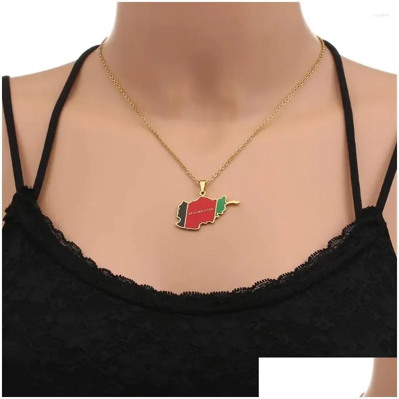 Pendant Necklaces Afghanistan Map Flag Necklace Stainless Steel Gold/Silver Color Afghan Jewelry For Women Men Girl