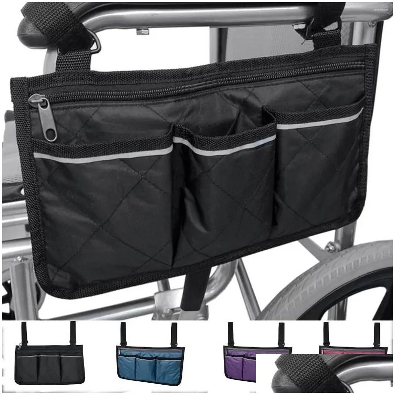 Storage Bags Wheelchair Side Bag With Reflective Strip - Arm Rest Pouch And Drink Wheel Chair Accessories Organizers Water Bottle