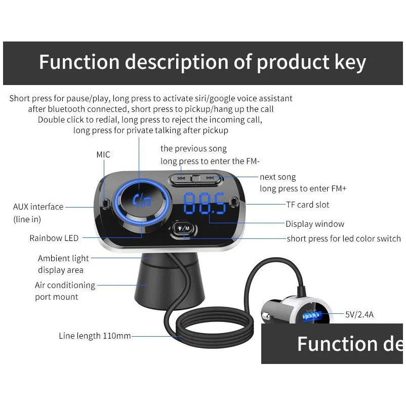 BC49BQ Bluetooth Cars Mp3 Player Wireless Car  USB Hands Free Calling Fm Led Display Car Kit Support 2 Phone Connection