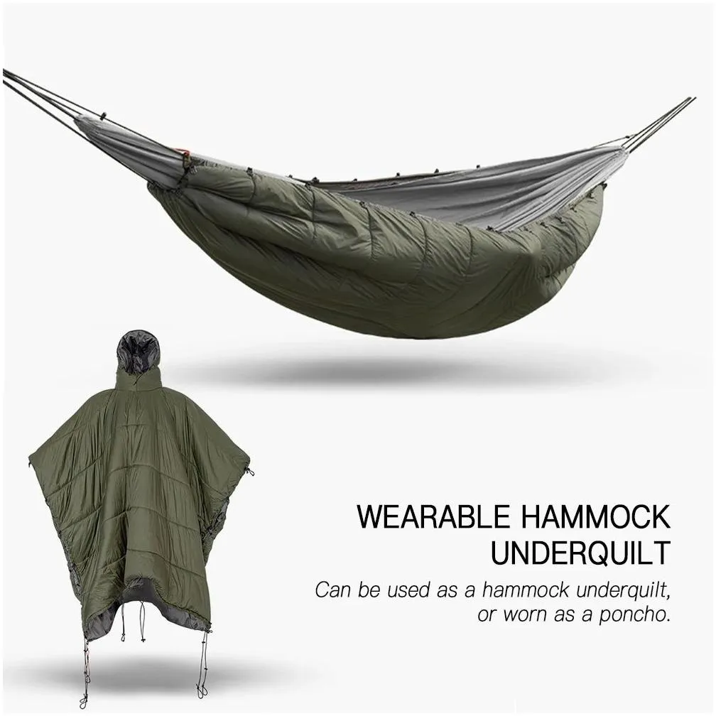 Survival Multifunctional Hammock Underquilt Sleeping Bag Winter Warm Hammock under Blanket Poncho for Camping Traveling Swing with Bag