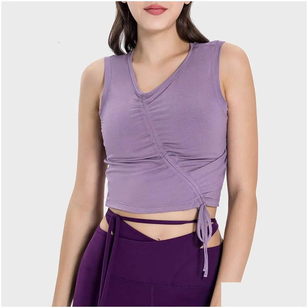 LU-061 Strap Fold Yoga Sports Tank Top for Womens Outdoor Fashion Versatile Comfortable Breathable Workout Wear Gym Dress Shirts